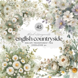 Watercolor English Countryside Floral Arrangements