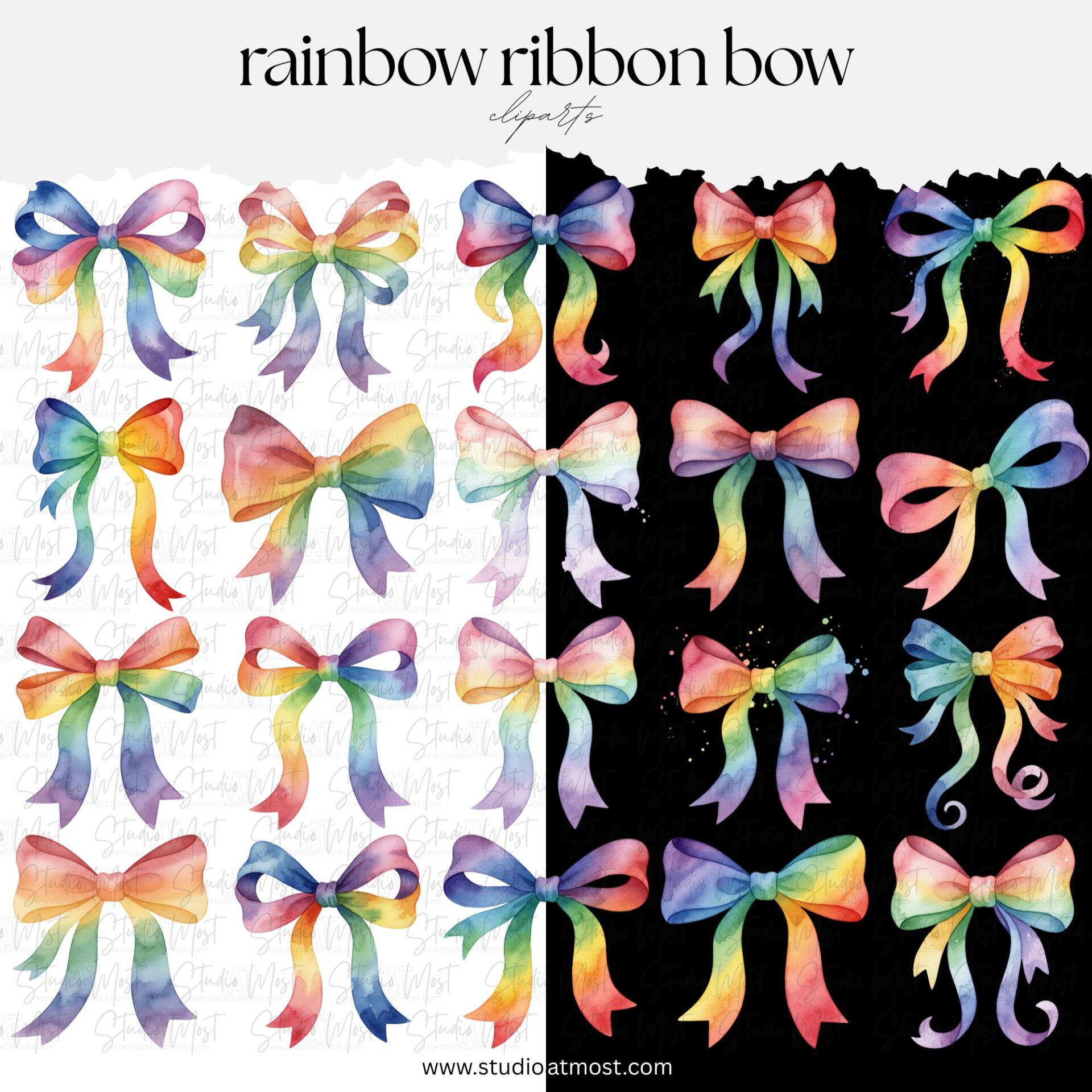 Rainbow Ribbon Bow ClipArt - Image 2